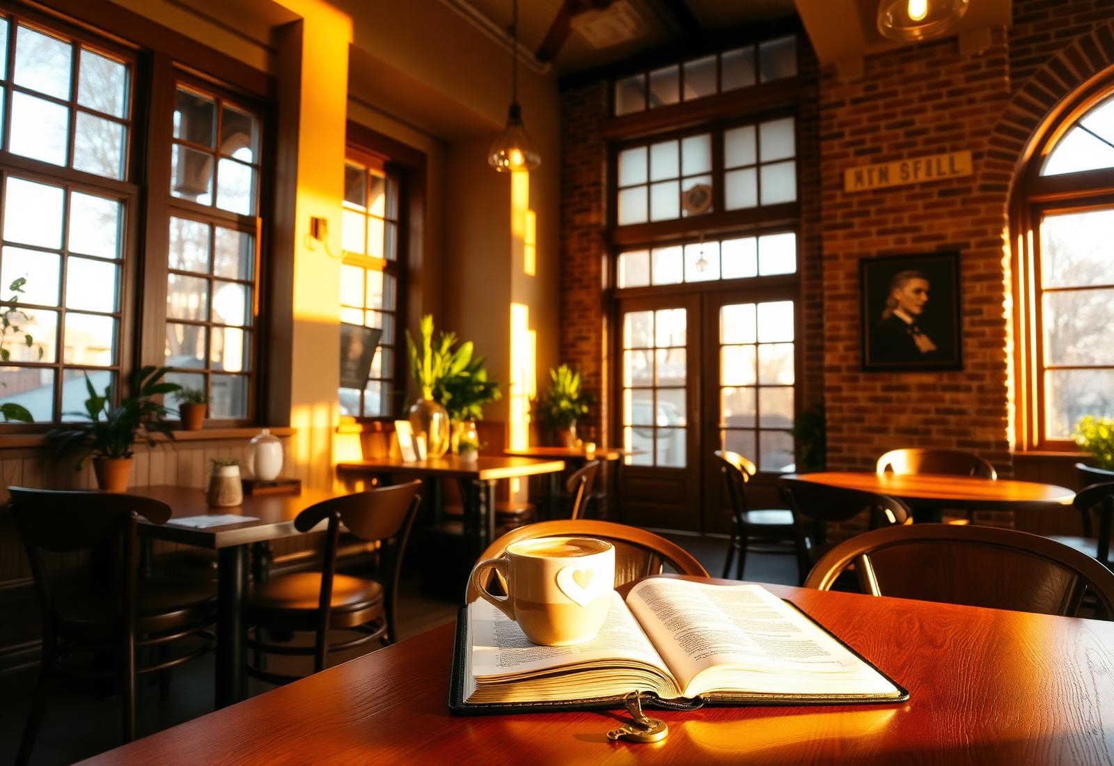 Café chaleureux avec Bible ouverte